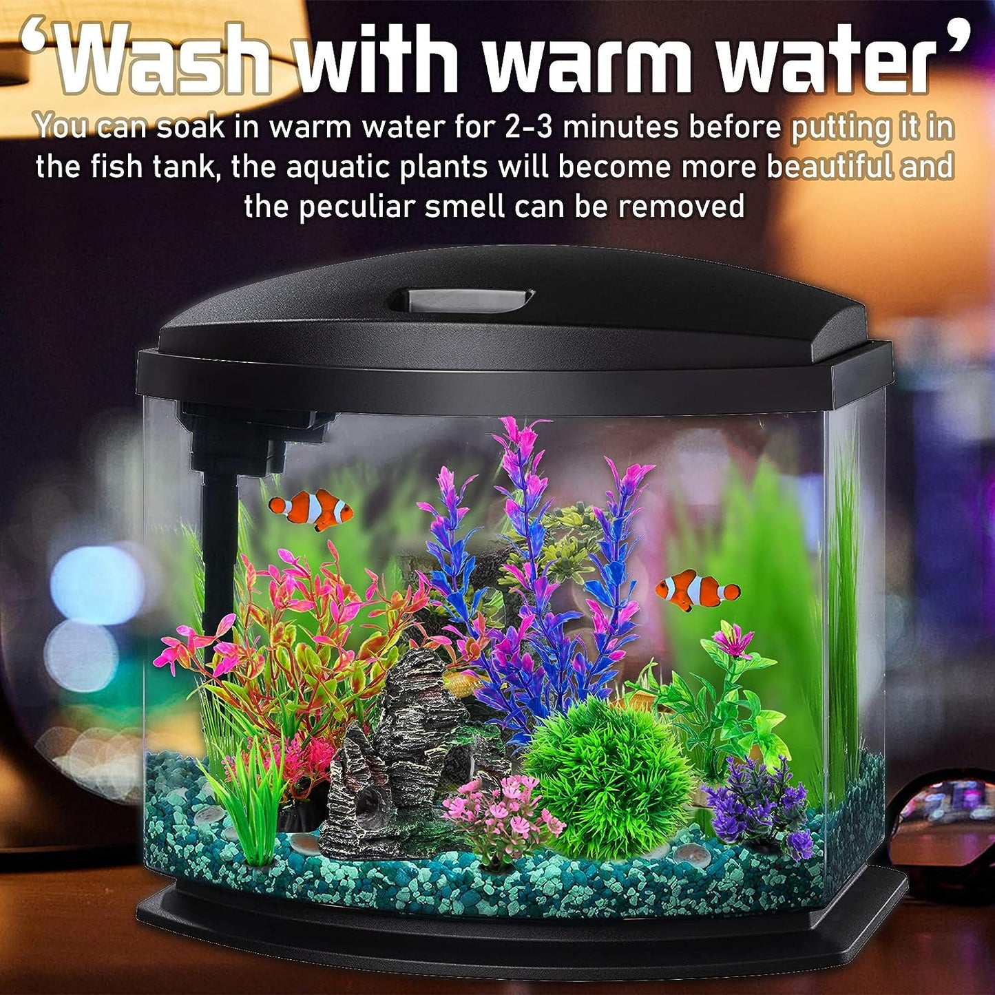 Aquarium Plants - Aquarium Decorations Fish Tank Artificial Plastic Plants & Cave Rock Decor Set, Goldfish Betta Fish Tank Accessories Small Large Fish Bowl Decorations(8 Pieces