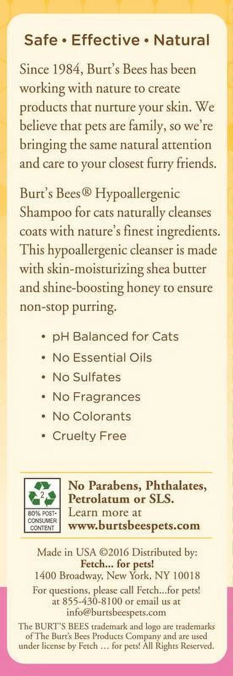 Grooming Supplies - Hypoallergenic Cat Shampoo Infused with Shea Butter and Honey