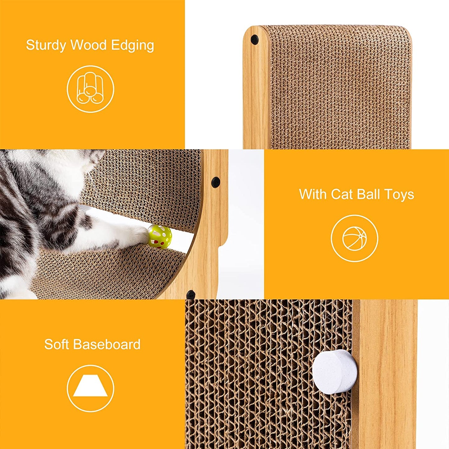 Tr5aini8ng Aids - L Shape Cat Scratcher, 26.8 Inch Cat Scratchers for Indoor Cats, Protecting Furniture Cat Scratch Pad, Cardboard Cat Scratching with Ball Toy, Catnip, LargeTr