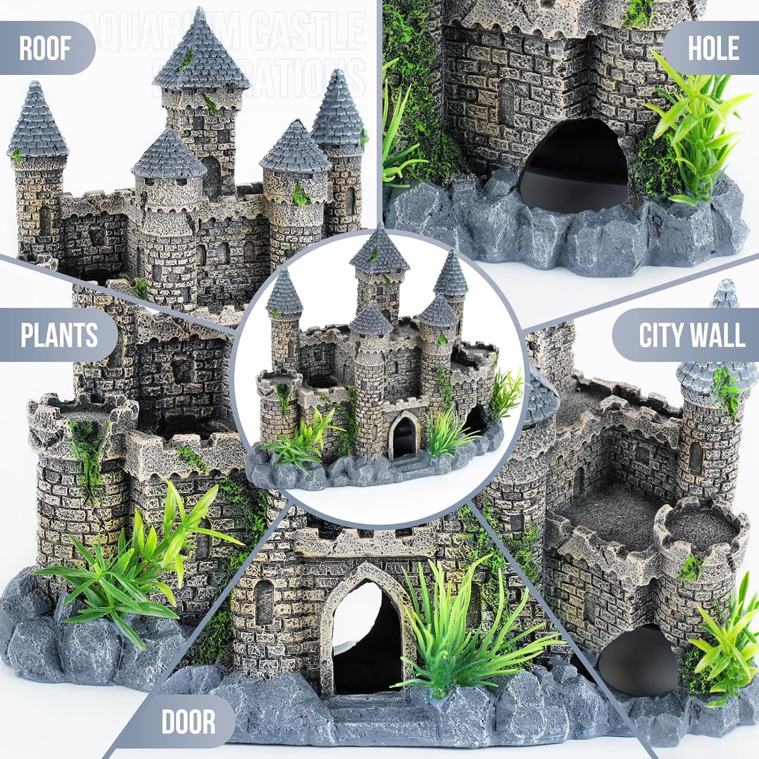 Substrate and Decorations - Aquarium Plants:Aquarium Castle Decorations Fish Tank Castle Decorations Ornaments (Style C)