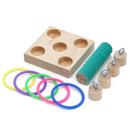 Toy - 1Set Bird Training Toys Set Wooden Block Puzzle Toys