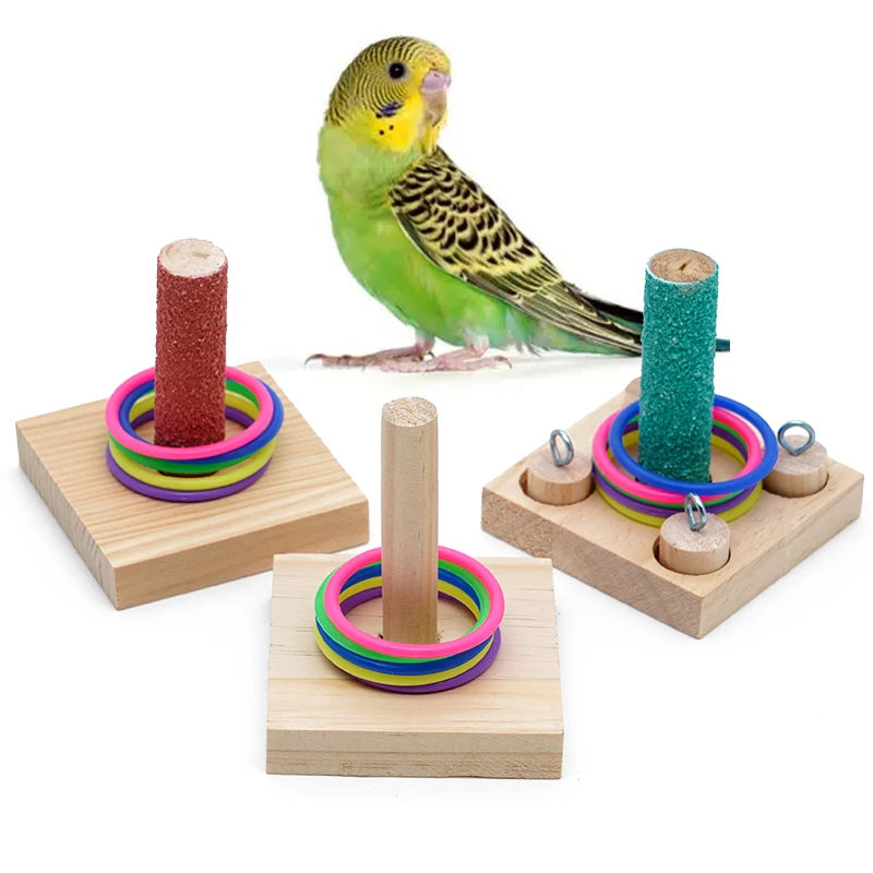 Toy - 1Set Bird Training Toys Set Wooden Block Puzzle Toys