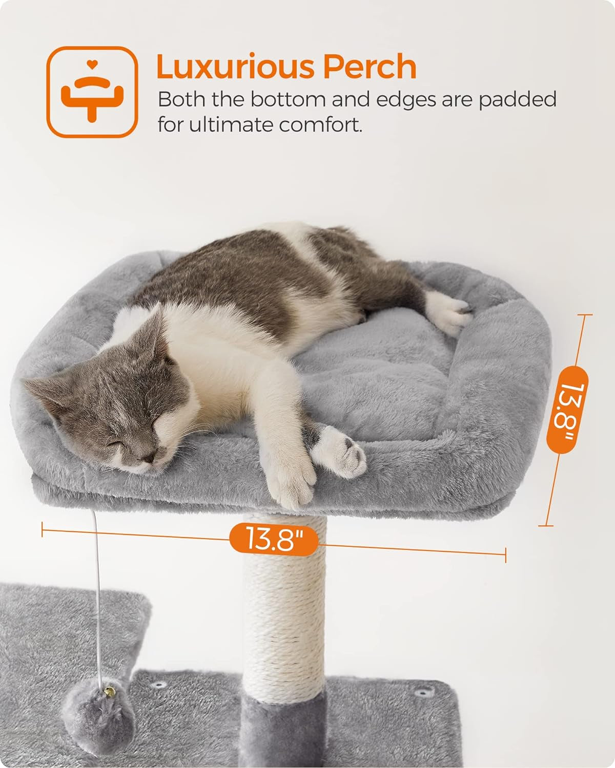 Bedding and Furniture - Cat Tree, 56.3-Inch Cat Tower for Indoor Cats, Multi-Level Cat Condo with 4 Scratching Posts, 2 Perches, Hammock, Cave, Light Gray UPCT161W01