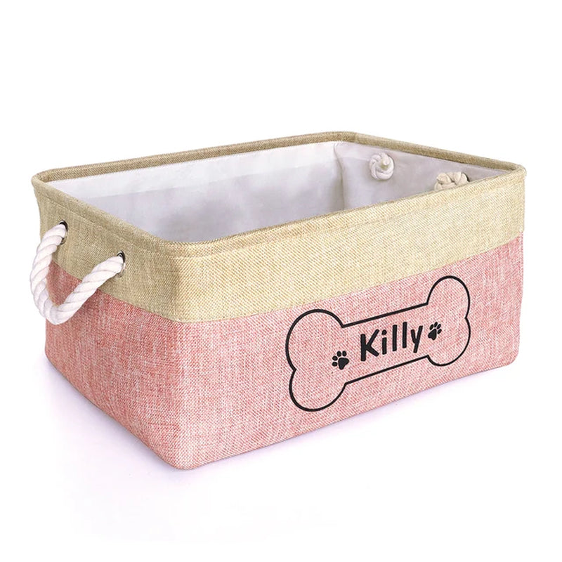 Customizable Products - Personalized Dog Toy Basket Free Print Pet Storage Box Foldable DIY Custom Name Toys Accessories Dog Canvas Bag Pet Products