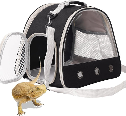 Tanks and Enclosures- Bearded Dragon Travel Carrier,Lizards Carrier, Small Animal Travel Carrier for Sugar Glider Hedgehog Rat Parrot Bird Guinea Pig, Portable Guinea Pig Travel Carrier for 2 (BLACK, Carrier)