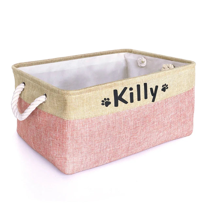 Customizable Products - Personalized Dog Toy Basket Free Print Pet Storage Box Foldable DIY Custom Name Toys Accessories Dog Canvas Bag Pet Products