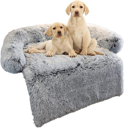 Bedding and Crates - Calming Dog Bed Fluffy Plush Dog Mat for Furniture Protector with Removable Washable Cover for Large Medium Small Dogs and Cats (Medium, Light Grey)