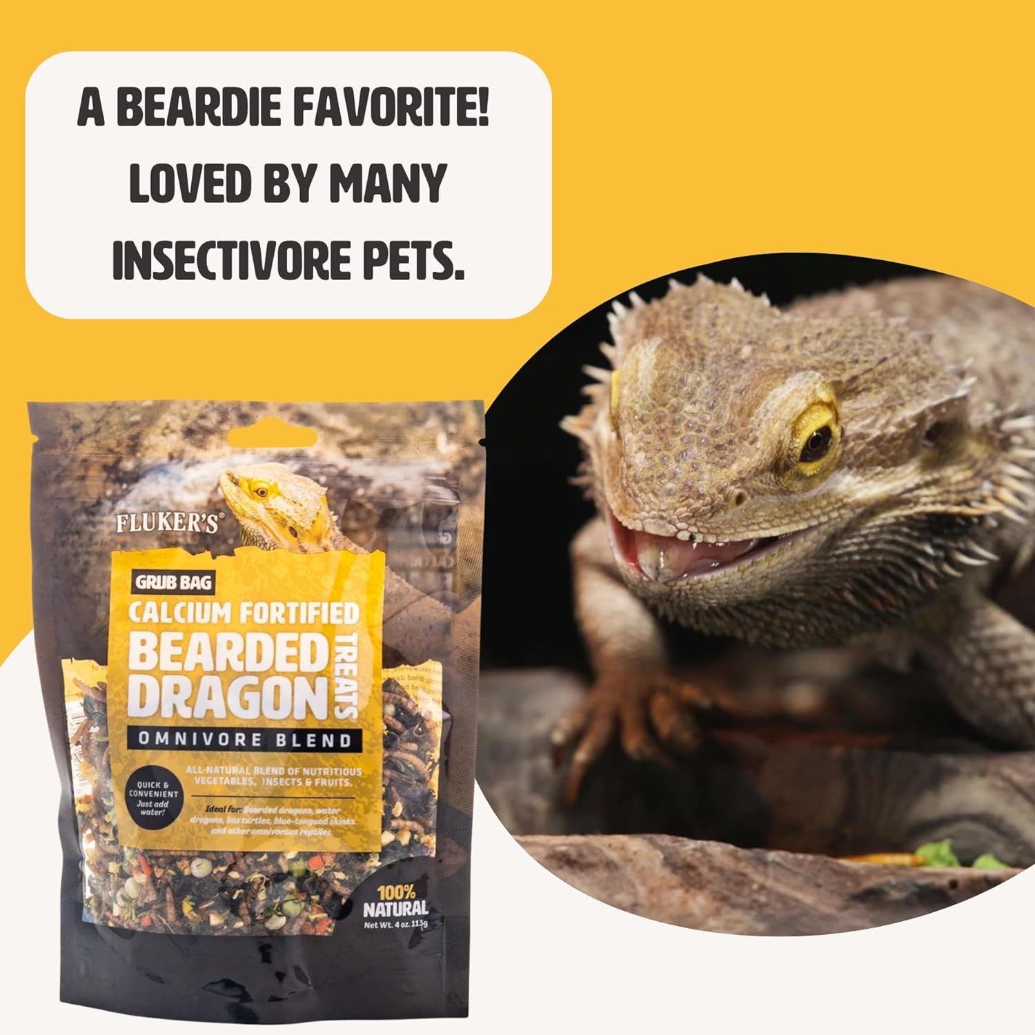 Food Treats - Grub Bag Calcium Fortified Treats, All Natural Omnivore Blend Packed with Protein, Fruits, and Vegetables, for Bearded Dragons and Reptiles, 4 Oz