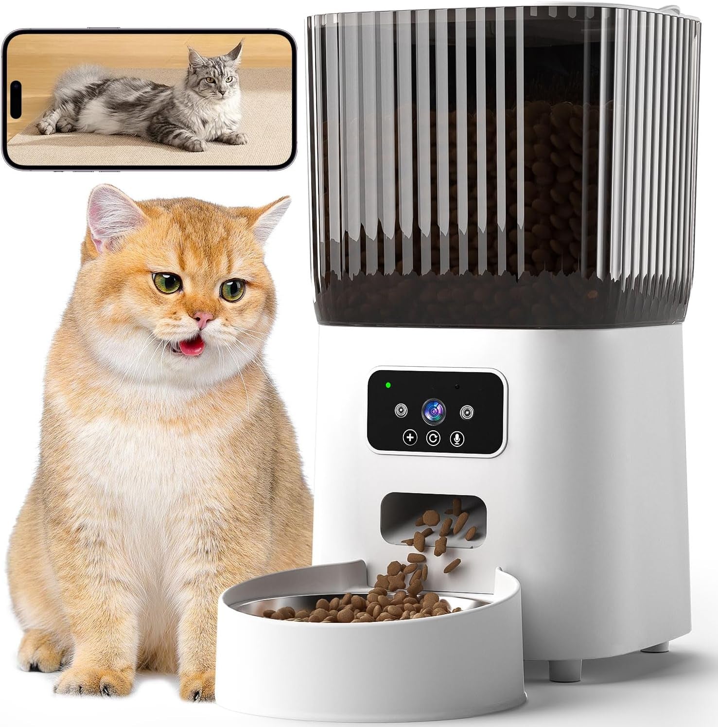 Feeding Accessories - Automatic Cat Feeder with Camera, 1080P Live Video with Night Vision, 6L/25 Cups Timed Cat Food Dispenser for Remote Feeding, 2-Way Audio, Smart Pet Feeder for Cats and Dogs with App Control