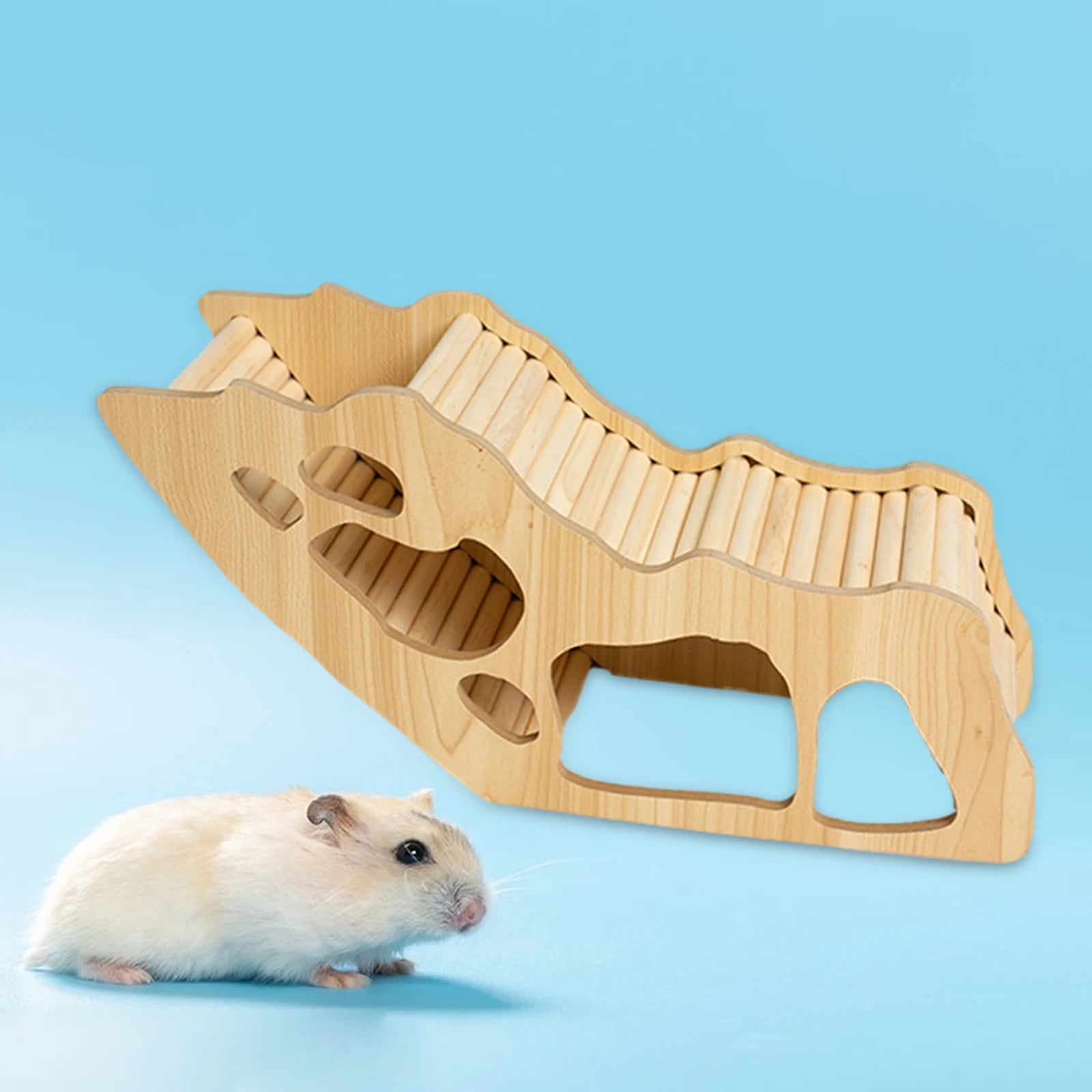 Cages and Habitat Accessories - Washable Hamster Hideaway Wooden House with Climbing Ladder