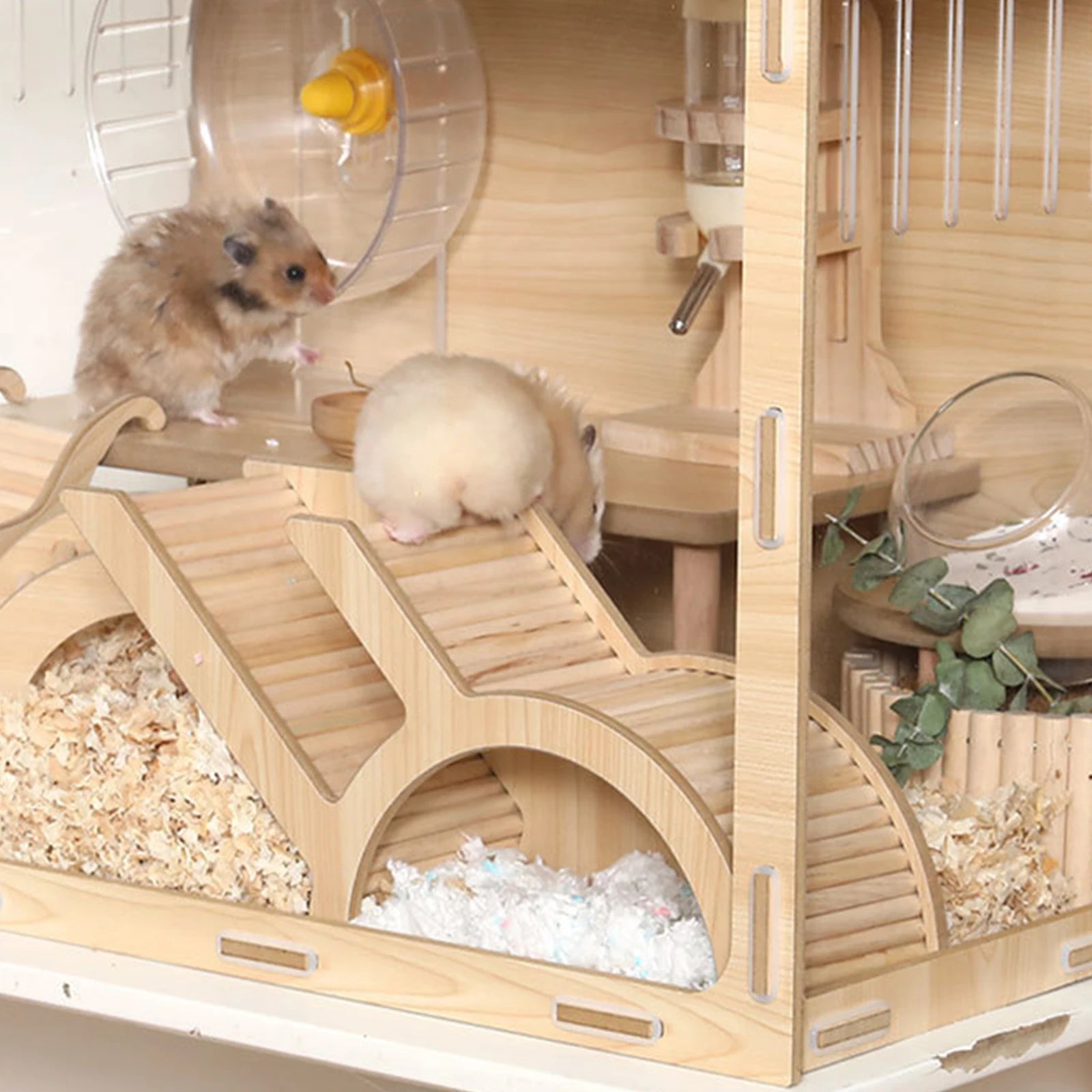 Cages and Habitat Accessories - Washable Hamster Hideaway Wooden House with Climbing Ladder