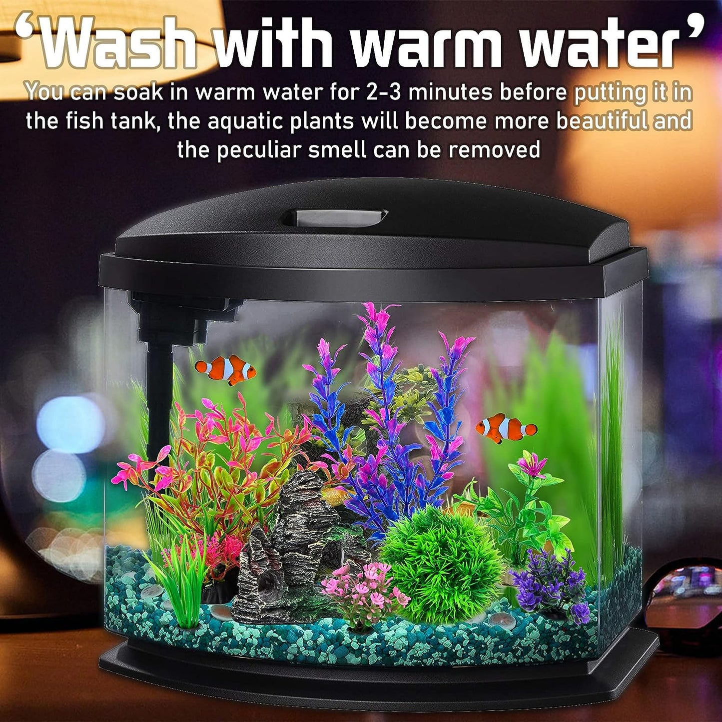 Aquarium Plants - Aquarium Decorations Fish Tank Artificial Plastic Plants & Cave Rock Decor Set, Goldfish Betta Fish Tank Accessories Small Large Fish Bowl Decorations（8 Pieces