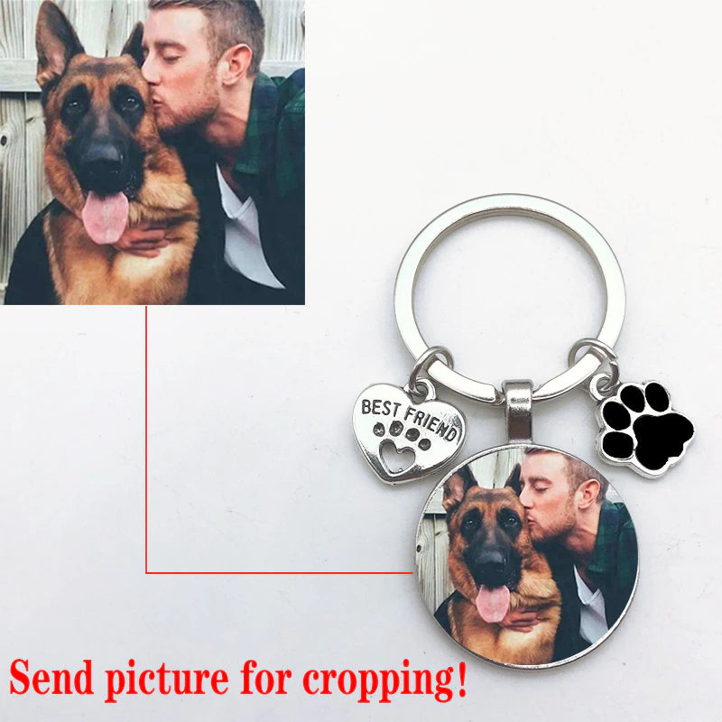 Customizable Products - DIY Dog Photo Keychain I Love Dog Glass Crystal Pendant Mini Heart Keychain Car Key Man and Girl Favorite Gift Souvenir