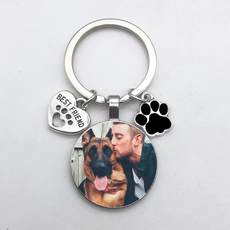 Customizable Products - DIY Dog Photo Keychain I Love Dog Glass Crystal Pendant Mini Heart Keychain Car Key Man and Girl Favorite Gift Souvenir