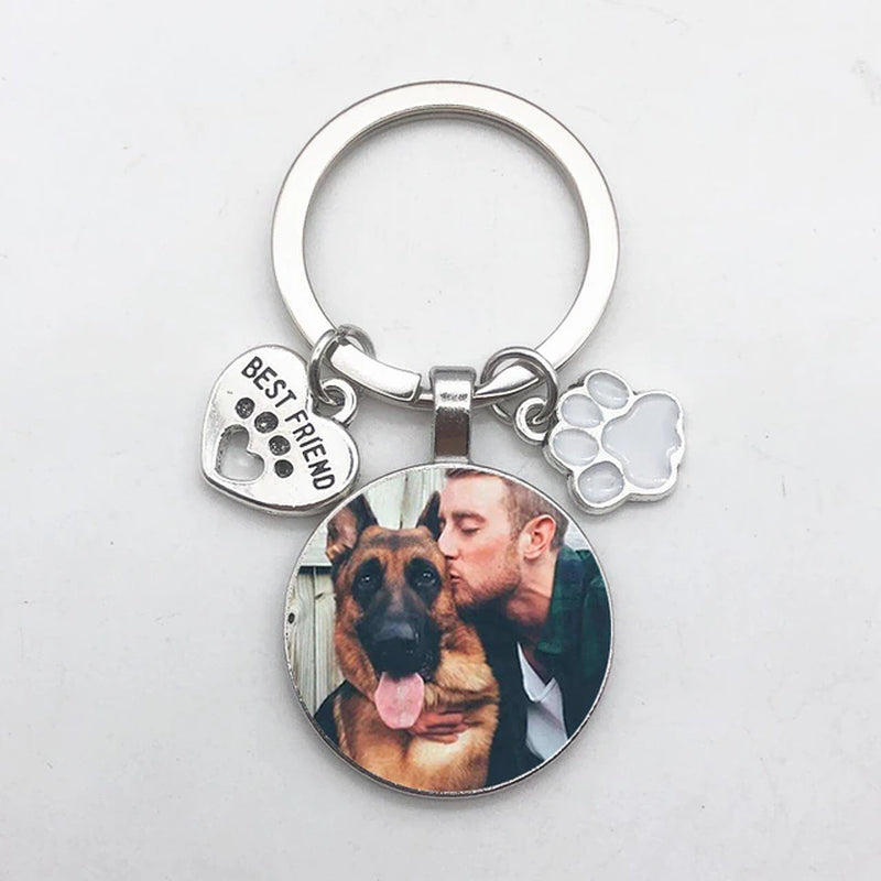 Customizable Products - DIY Dog Photo Keychain I Love Dog Glass Crystal Pendant Mini Heart Keychain Car Key Man and Girl Favorite Gift Souvenir