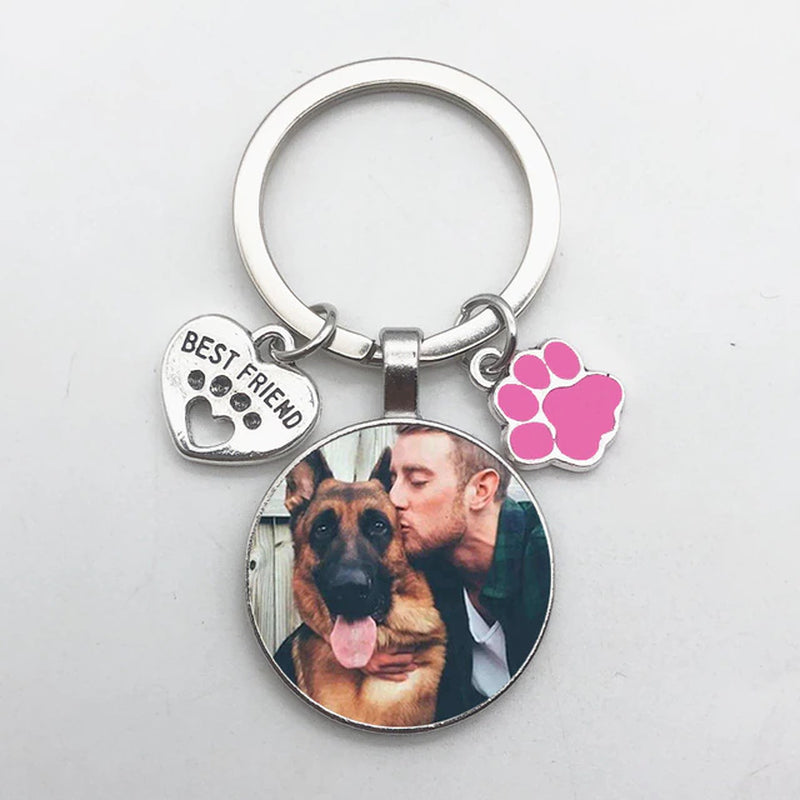 Customizable Products - DIY Dog Photo Keychain I Love Dog Glass Crystal Pendant Mini Heart Keychain Car Key Man and Girl Favorite Gift Souvenir