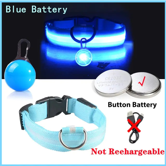 Collars, Leashes, and Harnesses -USB Charging LED Dog Collar with Detachable Pendant