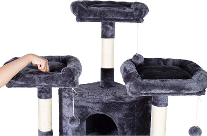 Bedding and Furniture - Cat Tree, 73.4 Inch Cat Tower with 3 Caves, 3 Cozy Perches, Scratching Posts, Board, Activity Center Stable for Kitten/Big Cat, Gray MPJ032G