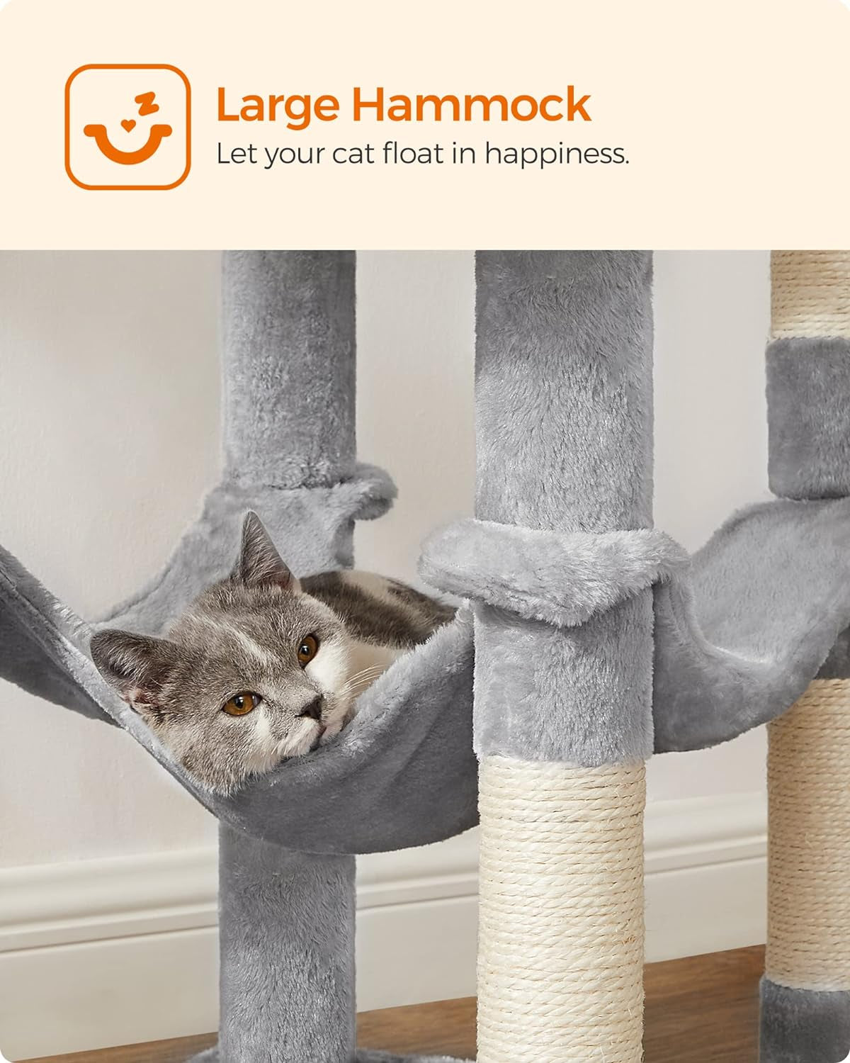 Bedding and Furniture - Cat Tree, 56.3-Inch Cat Tower for Indoor Cats, Multi-Level Cat Condo with 4 Scratching Posts, 2 Perches, Hammock, Cave, Light Gray UPCT161W01