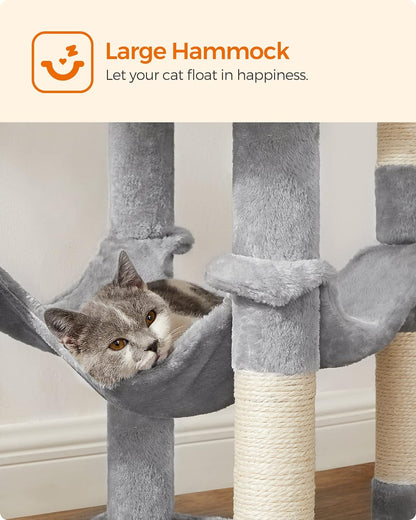 Bedding and Furniture - Cat Tree, 56.3-Inch Cat Tower for Indoor Cats, Multi-Level Cat Condo with 4 Scratching Posts, 2 Perches, Hammock, Cave, Light Gray UPCT161W01