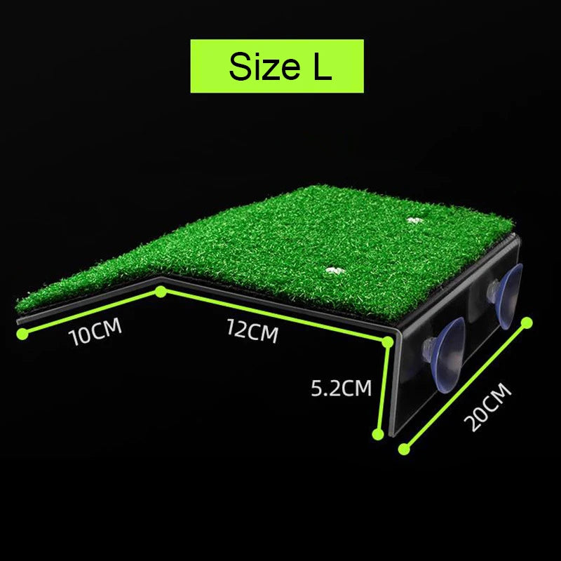 Tanks and Enclosures - Turtle Basking Platform Resting Terrace with Fake Turf Tortoise Ramp Fish Tank Aquarium Platform Ladder Lawn for Reptile Frog