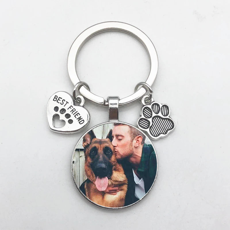 Customizable Products - DIY Dog Photo Keychain I Love Dog Glass Crystal Pendant Mini Heart Keychain Car Key Man and Girl Favorite Gift Souvenir