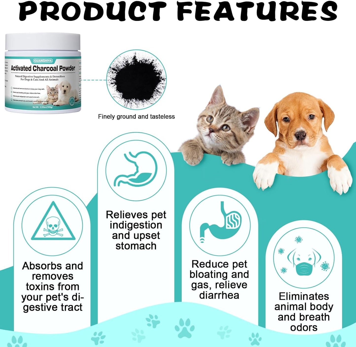 First Aid Solutions -Activated Charcoal for Dogs, Cats, and All Pets - 3.53 oz Powder