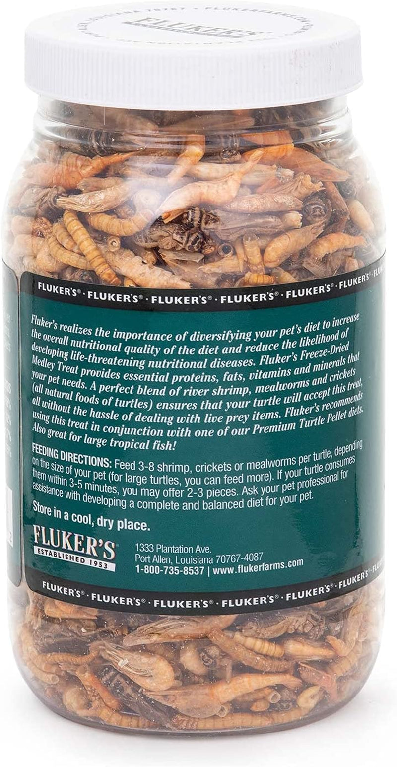 Food Treats - Aquatic Turtle Food, Vitamin, Enriched Medley Treats of Freeze, Dried River Shrimp, Mealworms, and Crickets, 2.9 Oz