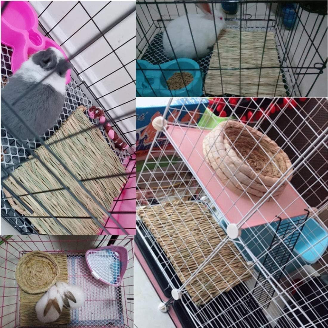 Cages and Habitat Accessories - Grass Mat Woven Bed Mat for Small Animal 4PCS Large Bunny Bedding Nest Chew Toy Bed Play Toy for Guinea Pig Parrot Rabbit Bunny Hamster Rat