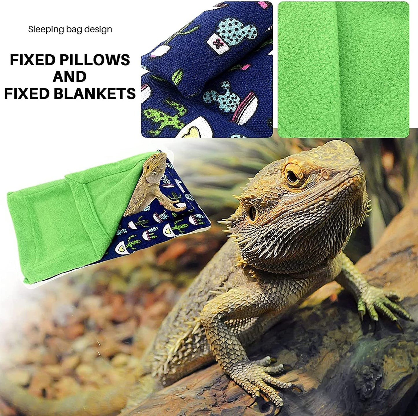 Tanks and Enclosures - Bearded Dragon Bed with Pillow Lizard Sleeping Bag Blanket Soft Warm Hideout Terrariums Accessories for Reptile Lizard Bearded Dragon (Blue)