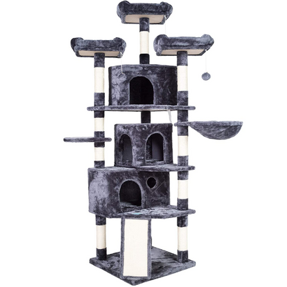 Bedding and Furniture - Cat Tree - 73.4 Inch Gray Tower with Caves, Perches, Scratching Posts