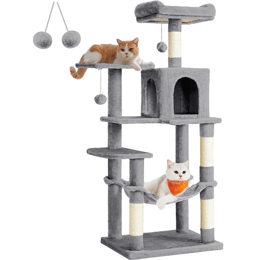 Bedding and Furniture - Cat Tree - 56.3-Inch Multi-Level Cat Tower with Scratching Posts, Perches, Hammock, Cave