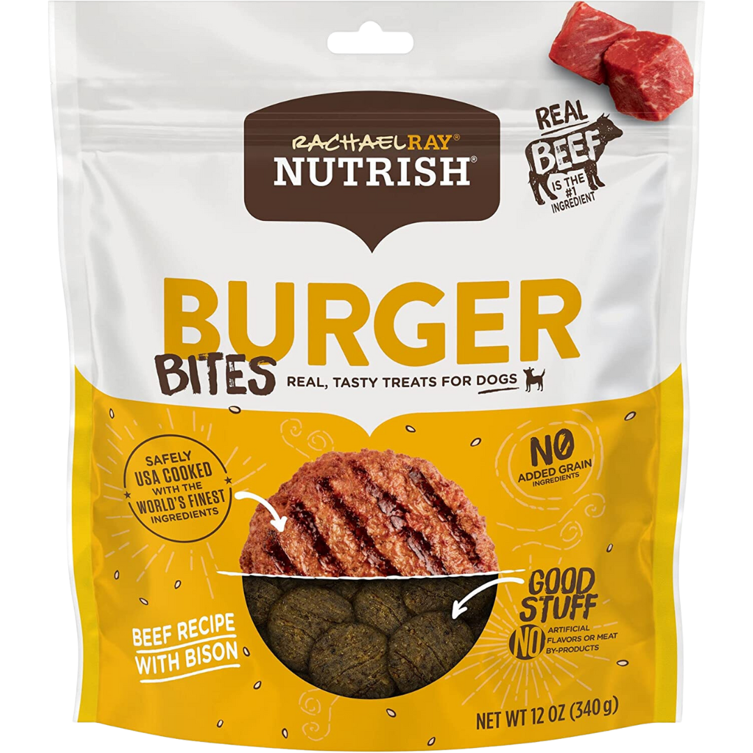 Food Treats - Nutrish Burger Bites Real Meat Dog Treats, Beef Burger with Bison Recipe, 12 Ounces, Grain Free