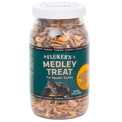 Food Treats - Aquatic Turtle Food, Vitamin, Enriched Medley Treats of Freeze, Dried River Shrimp, Mealworms, and Crickets, 2.9 Oz