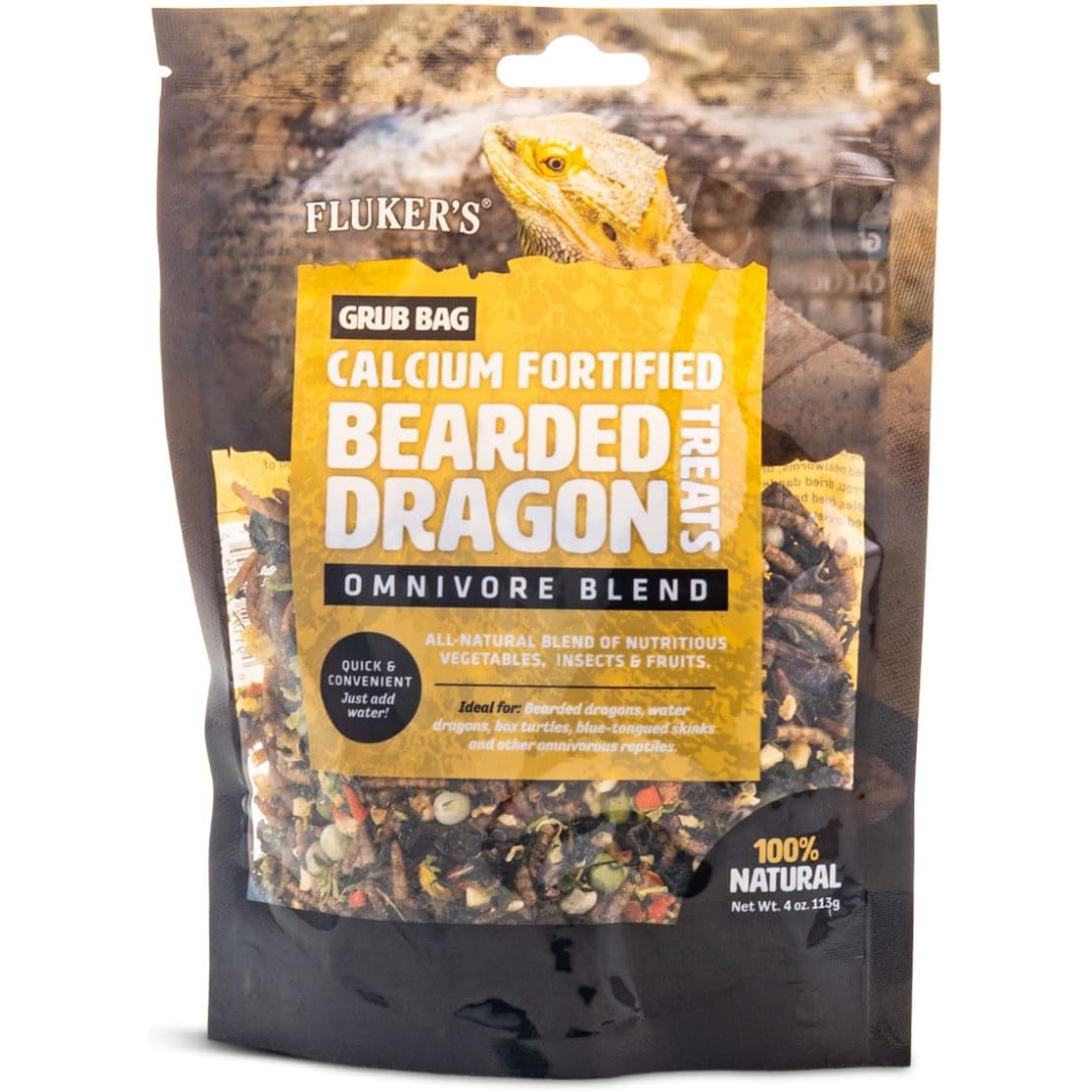 Food Treats - Grub Bag Calcium Fortified Treats, All Natural Omnivore Blend Packed with Protein, Fruits, and Vegetables, for Bearded Dragons and Reptiles, 4 Oz