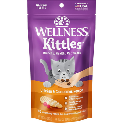 Food Treats - Wellness Kittles Crunchy Natural Grain Free Cat Treats, Chicken & Cranberries Recipe, All Life Stages, 2-Ounce Bag