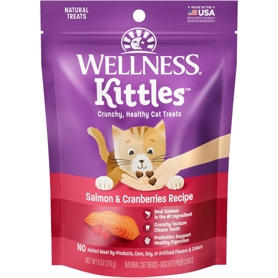 Food Treats - Wellness Kittles Natural Grain Free Cat Treats, Salmon & Cranberries, 6-Ounce Bag