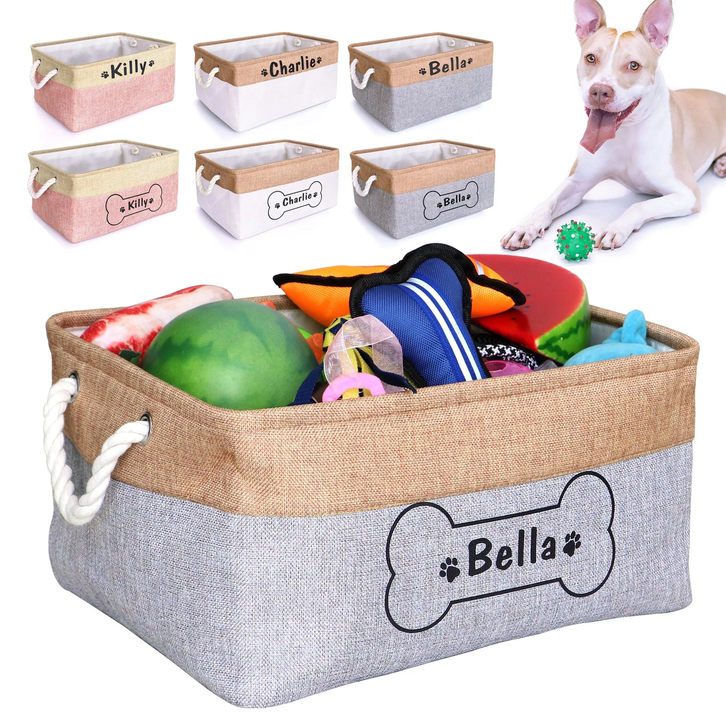 Customizable Products - Personalized Dog Toy Basket Free Print Pet Storage Box Foldable DIY Custom Name Toys Accessories Dog Canvas Bag Pet Products