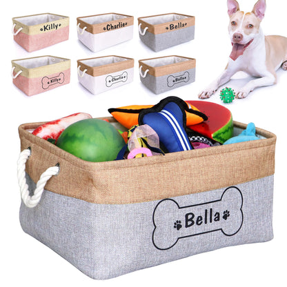 Customizable Products - Personalized Dog Toy Basket Free Print Pet Storage Box Foldable DIY Custom Name Toys Accessories Dog Canvas Bag Pet Products