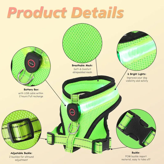 Collars, Leashes, and Harnesses - LED Light Dog Harness