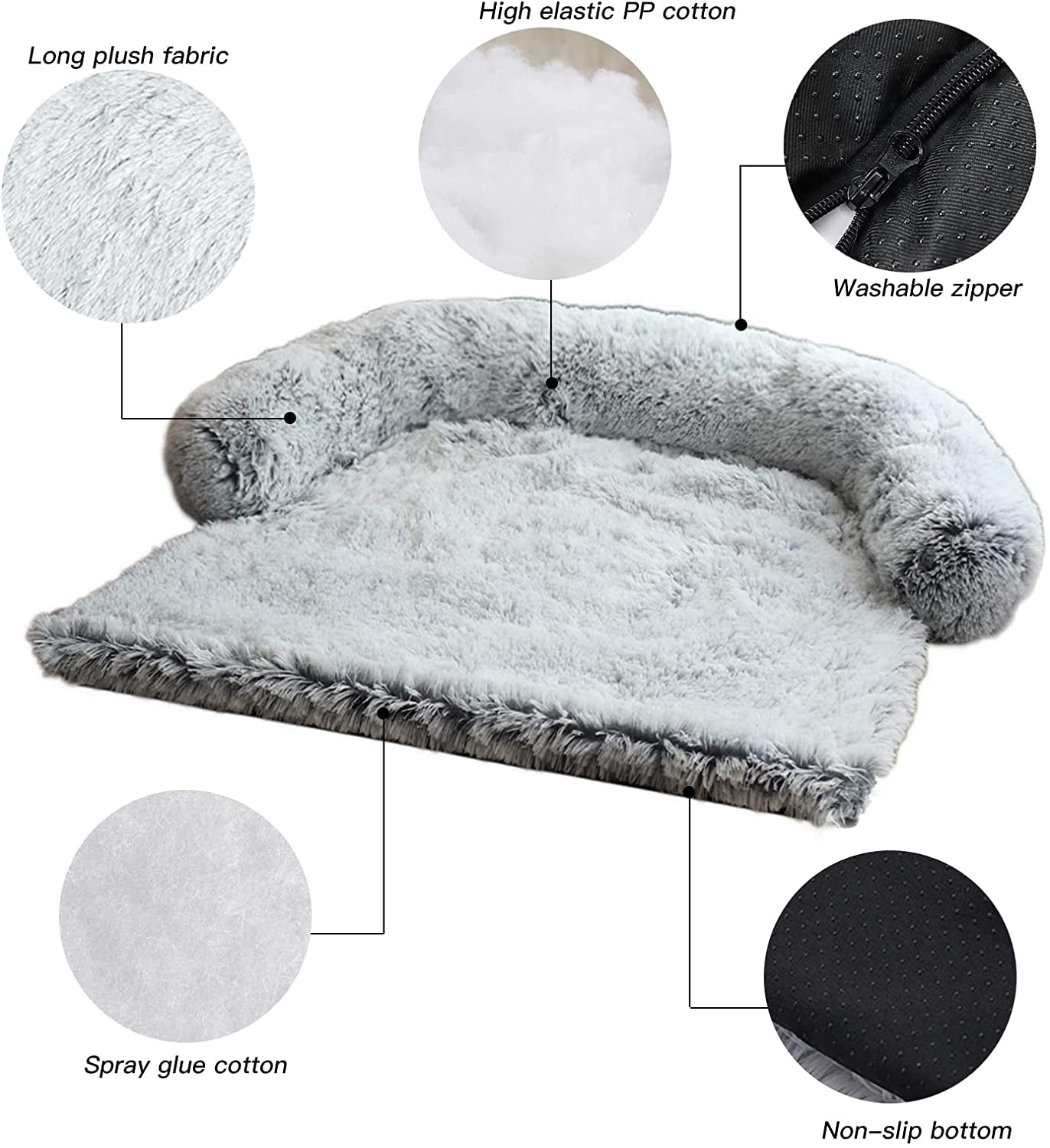 Bedding and Crates - Calming Dog Bed Fluffy Plush Dog Mat for Furniture Protector with Removable Washable Cover for Large Medium Small Dogs and Cats (Medium, Light Grey)