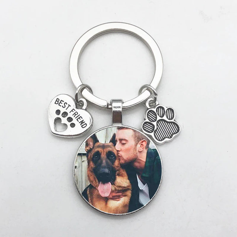 Customizable Products - DIY Dog Photo Keychain I Love Dog Glass Crystal Pendant Mini Heart Keychain Car Key Man and Girl Favorite Gift Souvenir