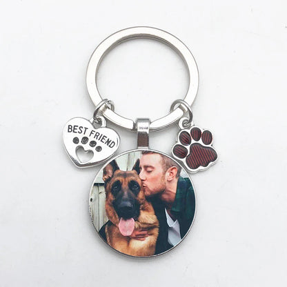 Customizable Products - DIY Dog Photo Keychain I Love Dog Glass Crystal Pendant Mini Heart Keychain Car Key Man and Girl Favorite Gift Souvenir