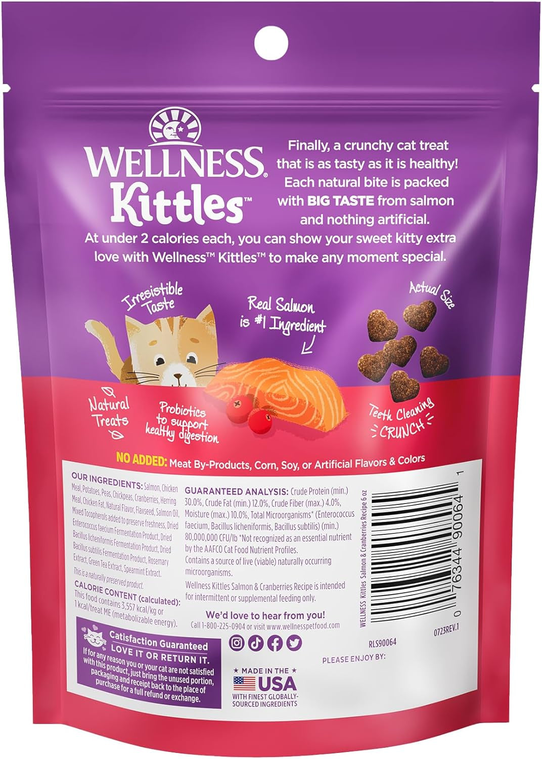 Food Treats - Wellness Kittles Natural Grain Free Cat Treats, Salmon & Cranberries, 6-Ounce Bag