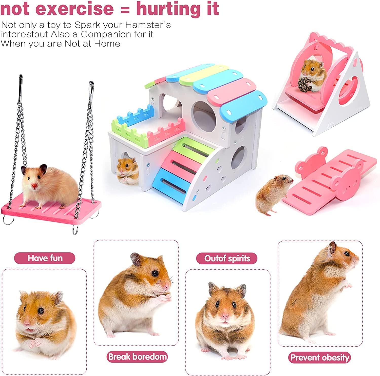 Toys - 4-Piece Hamster Toy Set: House, Swing, Seesaw, and Sport Set