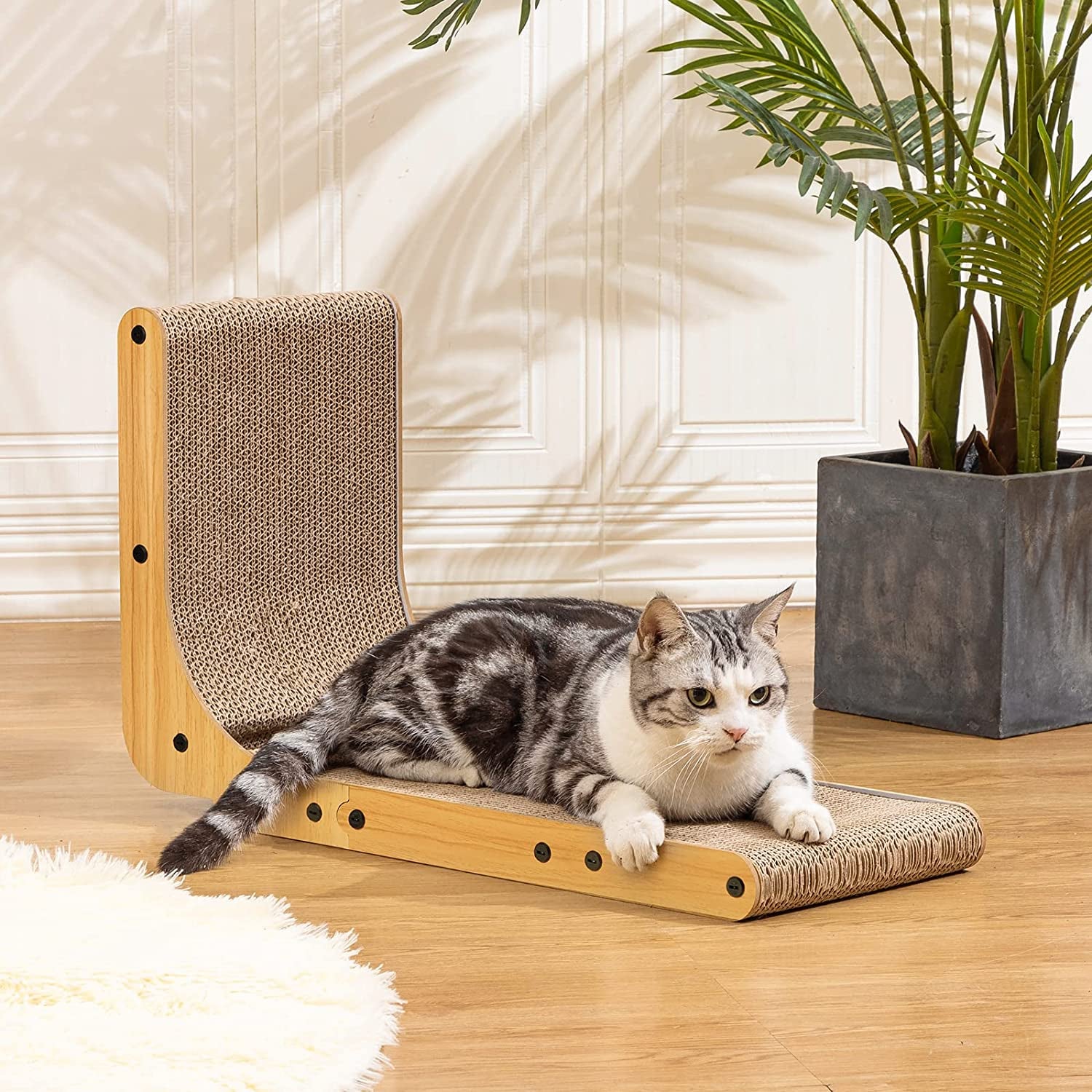 Tr5aini8ng Aids - L Shape Cat Scratcher, 26.8 Inch Cat Scratchers for Indoor Cats, Protecting Furniture Cat Scratch Pad, Cardboard Cat Scratching with Ball Toy, Catnip, LargeTr