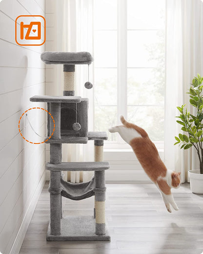 Bedding and Furniture - Cat Tree, 56.3-Inch Cat Tower for Indoor Cats, Multi-Level Cat Condo with 4 Scratching Posts, 2 Perches, Hammock, Cave, Light Gray UPCT161W01