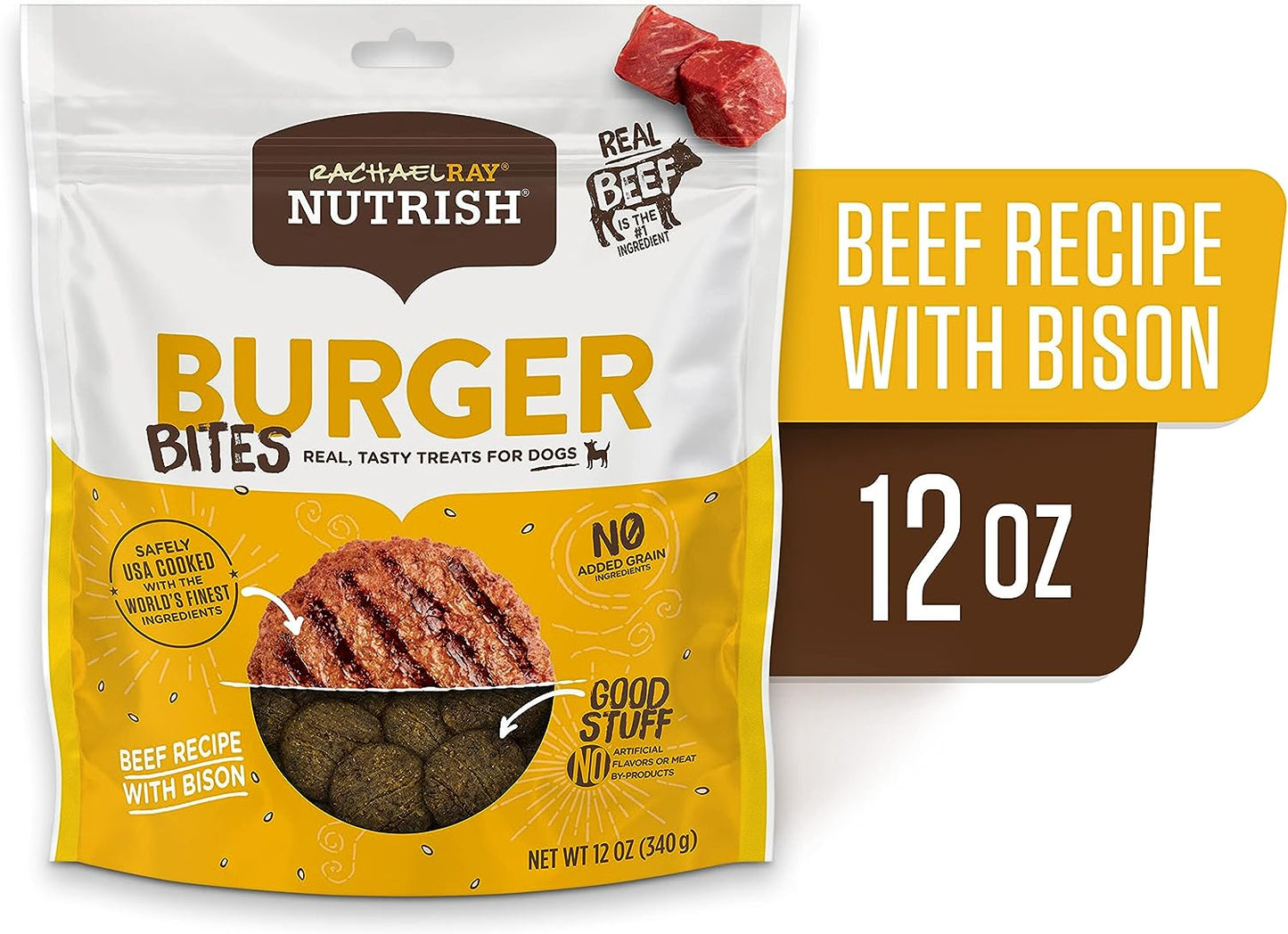 Food Treats - Nutrish Burger Bites Real Meat Dog Treats, Beef Burger with Bison Recipe, 12 Ounces, Grain Free