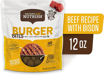 Food Treats - Nutrish Burger Bites Real Meat Dog Treats, Beef Burger with Bison Recipe, 12 Ounces, Grain Free