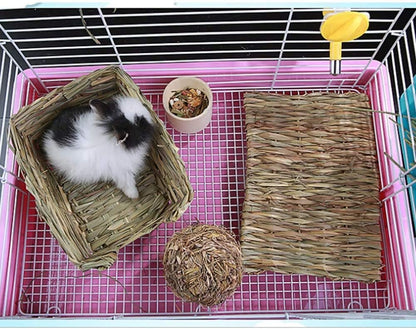 Cages and Habitat Accessories - Grass Mat Woven Bed Mat for Small Animal 4PCS Large Bunny Bedding Nest Chew Toy Bed Play Toy for Guinea Pig Parrot Rabbit Bunny Hamster Rat